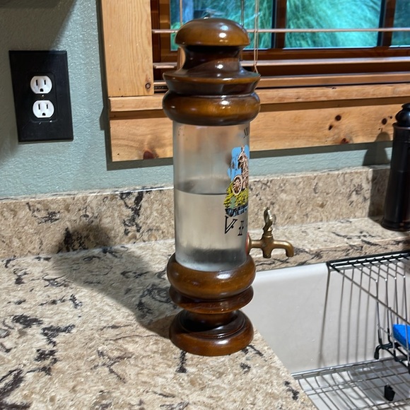 Vintage Bar Bottle Dispenser Wine Liquor VINO Decanter Glass Wood Spigot WORKS - Picture 4 of 16